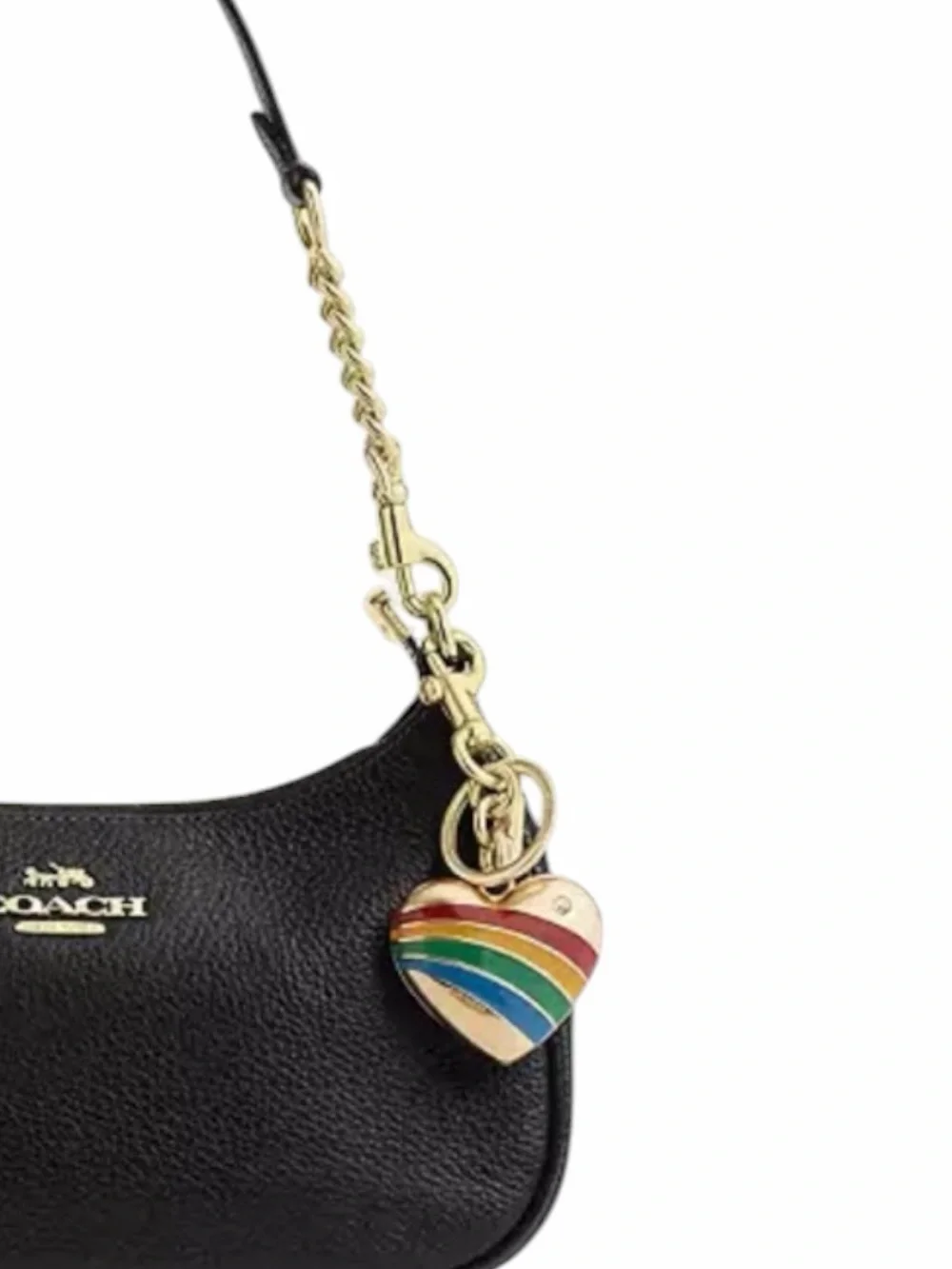 Coach Gold Heart Bag Charm with Rainbow Enamel Stripes NWT